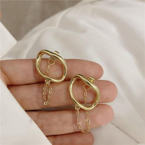 Retro Vintage Gold Hollow Geometric Square Back Hanging Tassel Chain Drop Earrings for Women Friend Gifts Earring Accessories