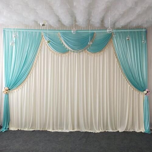 Luxury ice silk chiffon fabric wedding stage backdrop swags with tassels drape curtain for wedding party birthday decoration