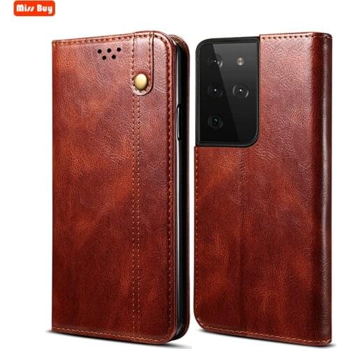 Luxury Oil Wax Leather Flip Case for Samsung galaxy S30 S21 Plus S20 Ultra S20 fe A11 M11 EU A42 M31 M51S Case Book Back Cover