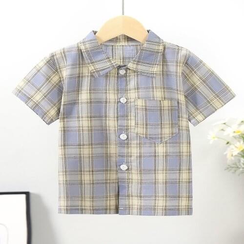 2 4 6 7 Years Old Kids Plaid Shirt Summer Short Sleeve Tees Fashion Casual Boys Lapel Checked Shirt Children Clothes Tops