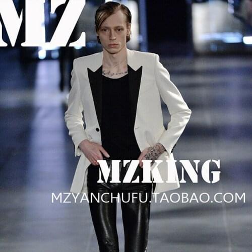 S-5xl New 2020 Men Slim Fashion Wool White Black Collar Suit Singer Costumes Coon Clothing Dress Male Plus Size Blazers