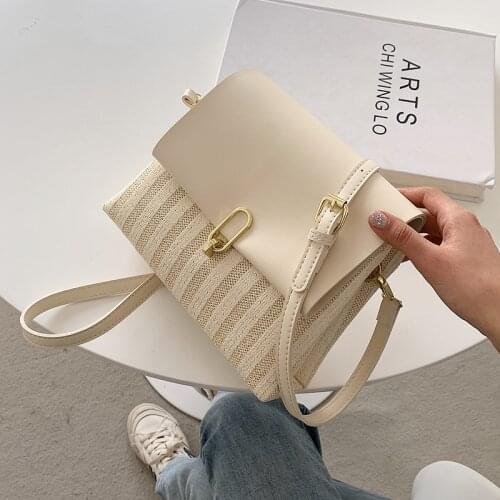 С доставкой Strip Design Small PU Leather Crossbody Shoulder Bags for Women 2021 Summer Simple Handbags and Purses Female Travel