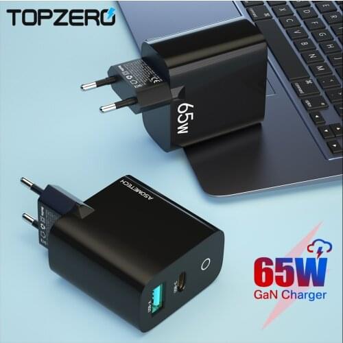 65W GaN Charger Dual USB Fast Charger PD USBC Type C Quick Charge 4.0 3.0 Wall Travel Charger for Laptop iPhone 12 Pro Xiaomi