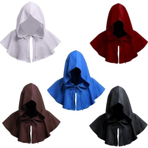 Cosplay Lace Up Witchcraft Cowl Hat Medieval Party Unisex Death Cape Short Hooded Cloak Wizard Witch Cape Halloween Hats
