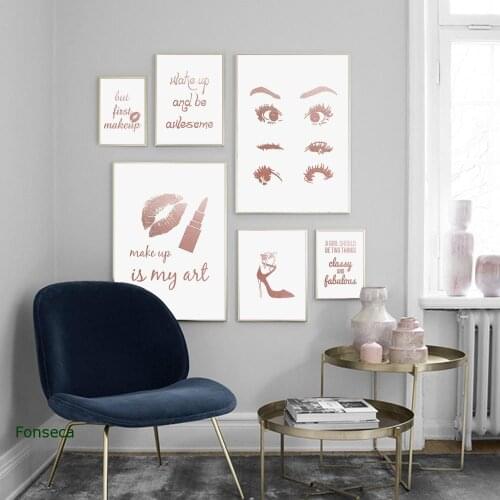 Nordic Makeup Canvas Painting Home Decoration Wall Art Modular Pictures Fashion High Heels Rose Posters for Girls Room Salon