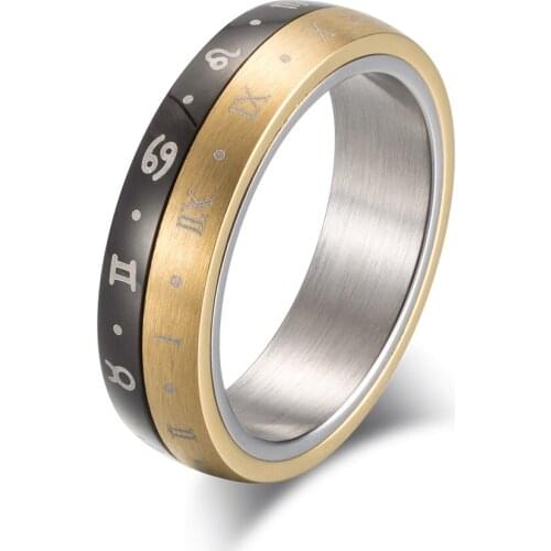 Trend Constellations of Titanium Ring Mens Roman Numerals Rotatable Ring Male 3-color finger jewelry