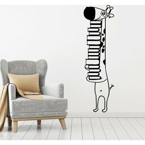 Vinyl Wall Decal Giraffe Library Reading Bookstore Books Wall Stickers Animal Decals for Library Nursery Decor Wallpaper C748