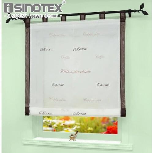 Embroidered Tie-Up Roman Curtain Ready Made Voile Drape Valance Panel Height-adjustable Tap Top Sheer for Kitchen Balcony Window