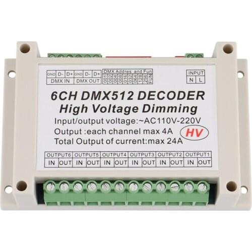 AC110V - 220V High Voltage Dimming 6CH DMX512 Decoder 6 Channels DMX 4A/CH HV Decoder Dimmer Board For Lights Bulb