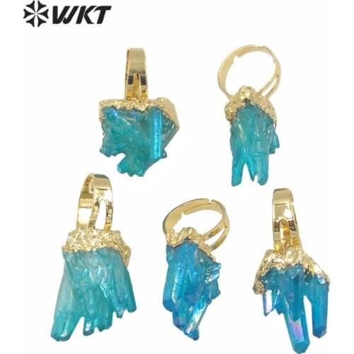 WT-R244 Mixed color crystal quartz ring jewelry fashion aqua aura ring crystal quartz cluster aura ring in randomly shape