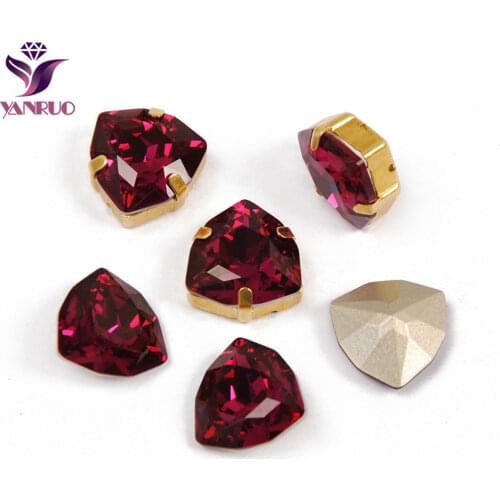 YANRUO 4706 Trilliant Fuchsia DIY Glass Tri Bright Rhinestones Sew On Crystal Precious Stones Applications For Wedding Dress