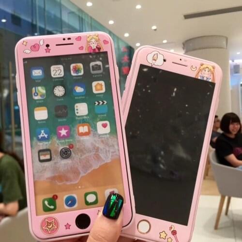 Cartoon Tempered Glass Screen Protector For iPhone 11 Pro Max XR XS 7 8 Plus Full Cover Cute Girl Flowers HD Protective Film