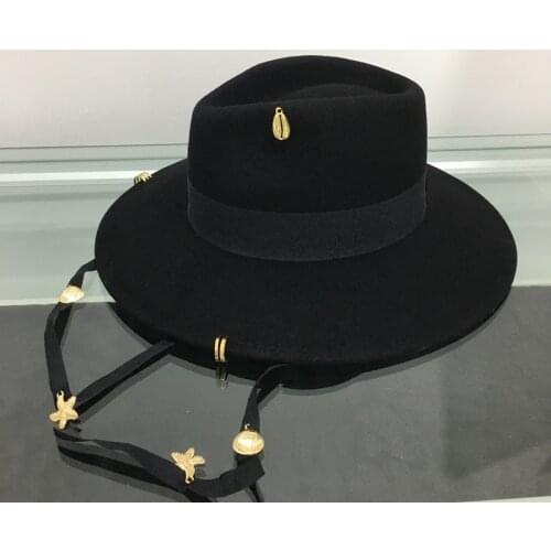 2021 new arrival black wool women hat with lines rings fedoras female fashion vintage free shipping