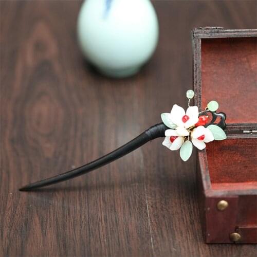 New Handmade Vintage Wood Chinese Hair Stick Pins Headpiece For Women Flower Hairpins Hair Ornaments Head Jewelry Accessories