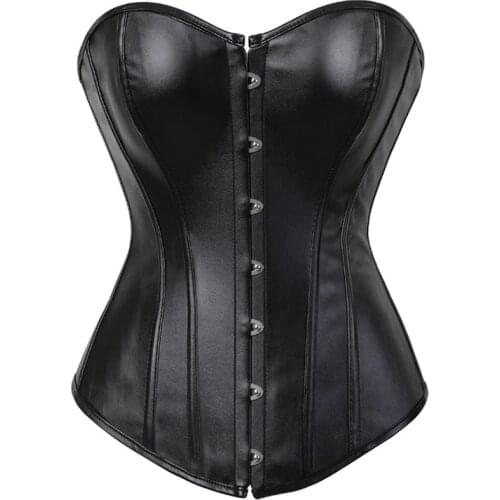 Women Faux Leather Corselet Corsets and Bustiers Tops Shaper Synthetic Black Corset Overbust Women Clothing Lingerie Plus Size