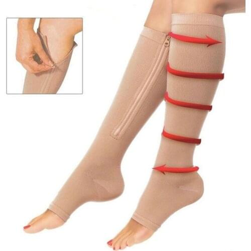 1Pair Womens Burn Fat Compression Zipper Socks Open Toe Girl Slim Beauty Leg Beautiful Prevent Varicose Veins