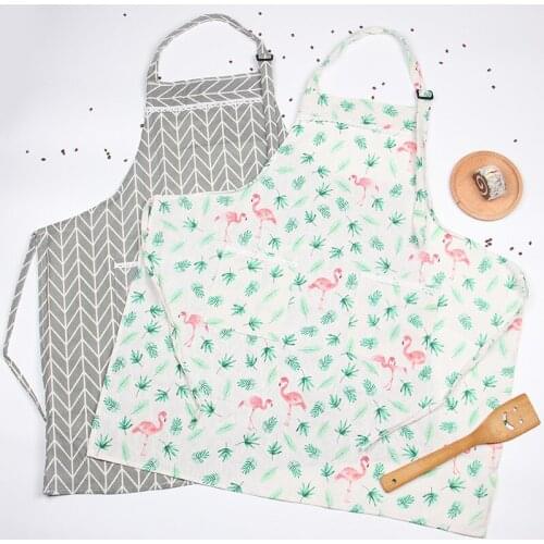 1 Piece Kitchen Cooking Apron Hanging Neck Cotton and Linen Art Pastoral Style Sleeveless Belt Pocket Oil-Proof
