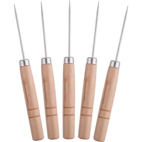 2Pcs Wooden Handle Tools Sewing Shoes sharp Awl DIY Leather Craft Stitching Awl For Handmade Repair Punch Supplies Accessories