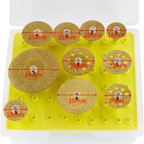 10pc/set 16-44mm Diamond Cutting Disc Wheel Rotary Grinding Tool Suitable for Ceramic Glass Tile Cutting Mini Electric Grinder