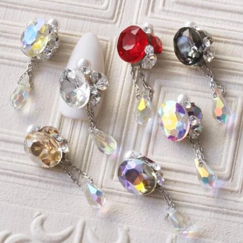 10pcs/lot Luxury Angel Tears Tassel 3D Alloy Nail Art Crystal Pearl Metal Manicure Nails Accessories DIY Nail Decorations Charms
