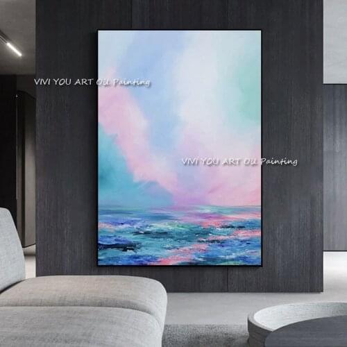 100% Handmade Blue Sea Purple Painting Canvas Landscape Abstract Oil Painting Contemporary decoration Large Painting As A Gift