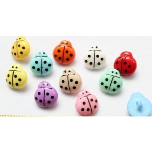 1000pcs little ladybug shank polka dot Buttons Mixed colors 14mm kartoon kawaii shank plastic buttons