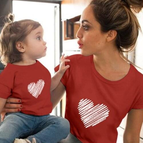 2021 Summer Family Matching Outfits Parent-Child Mother Daughter Love Clothes Heart Printed Casual T-Shirt Tops Baby Girls&boys