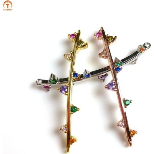 5pcs CZ Curved Gold Brass Diplopore Connector Pendant Necklace For Women Pave Minimalist Dainty Bar Pendant Jewelry Making Y