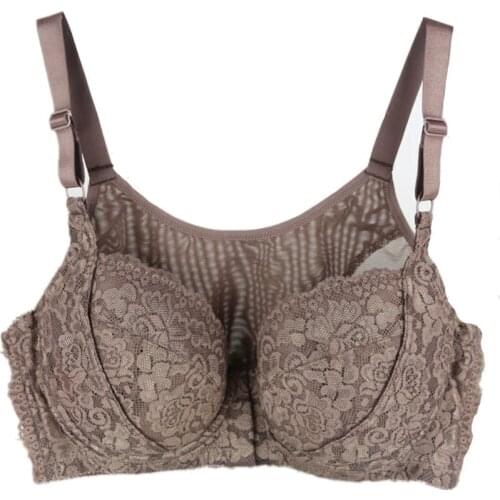 High Quality Plus Size 110DEF Thin Large Cups Vest Front Fastener No Trace Lace Sexy Bras Womens Underwear