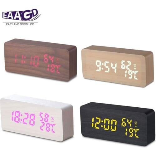 1Set Wooden Wood Clock, with Charging Head Compatible with IOS Android, LED Alarm Digital Clock 3 Levels Adjustable Brightness