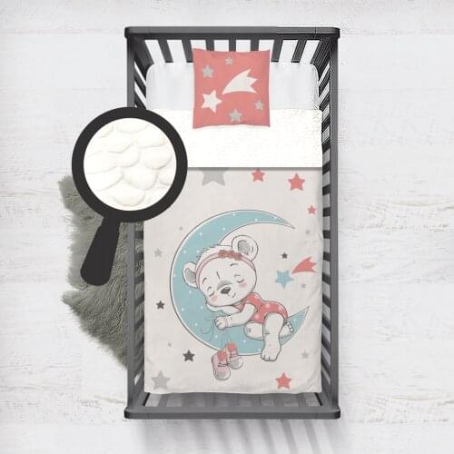 Kids Minky Blanket Super Soft and Warm Blankets Children for Couch and Bed Light Pink Moon Bear Model 159