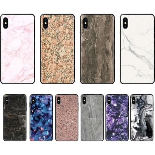For iPhone 11 12 Pro XS Max X 8 7 6s Plus 5 SE 11 12 XR SE 2020 Hot Granite Marble Texture Style Collection Black Soft TPU