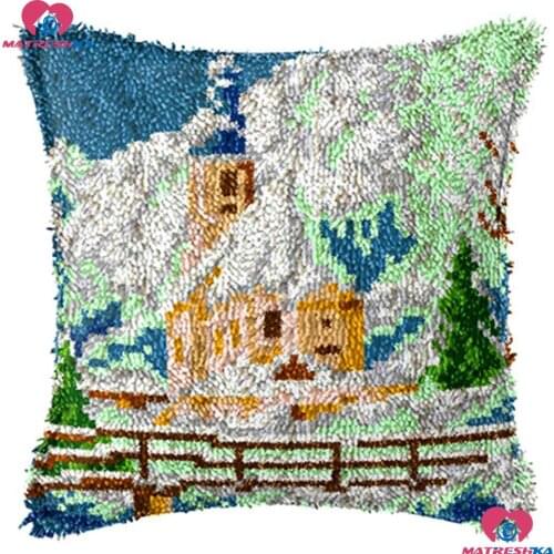 Foamiran for needlework Latch hook cushion"house landscape"embroidery pillow printing cross-stitch pillow crochet handmade kits