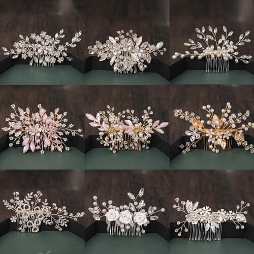 Pearl Crystal Rhinestone Hair Combs Wedding Hair Accessories for Bride Flower Headpiece Women Bridal Hair Jewelry Hairpin Gift