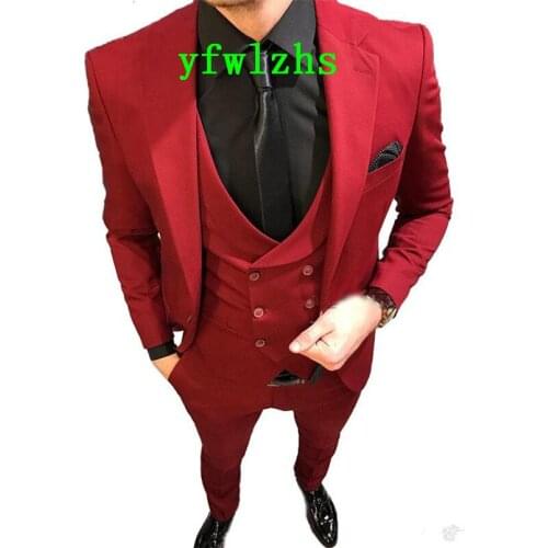 Handsome Groomsmen Notch Lapel Groom Tuxedos Wedding Dress Men Suits Blazer Prom Dinner (Jacket+Pants+Tie+Vest) A633