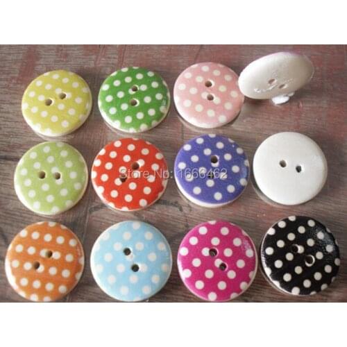 50PCs Mixed Dot 2 Holes Round Wood Painting Sewing Buttons 20mm(5/8")