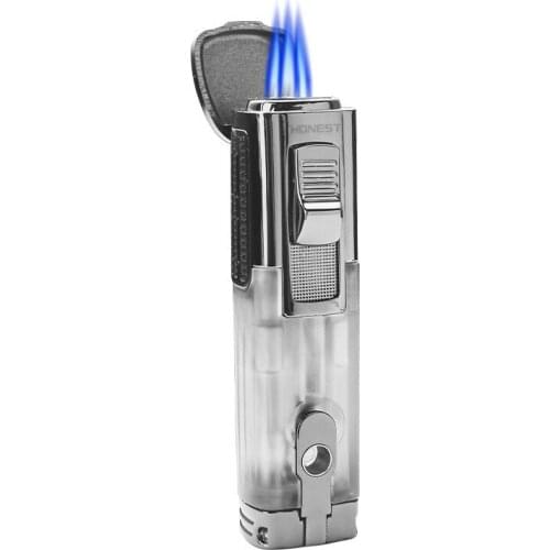 Metal Inflatable Three Straight Cigar Lighter High-end Multifunctional Lighter Smoking Accesoires Comes with Cigar Cutter Gifts