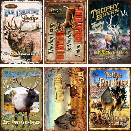 Male Deer Metal Posters American Expedition Bucks Retro Tin Signs for Home Old Farm House Wall Vintage Decor Iron Plate Plaques