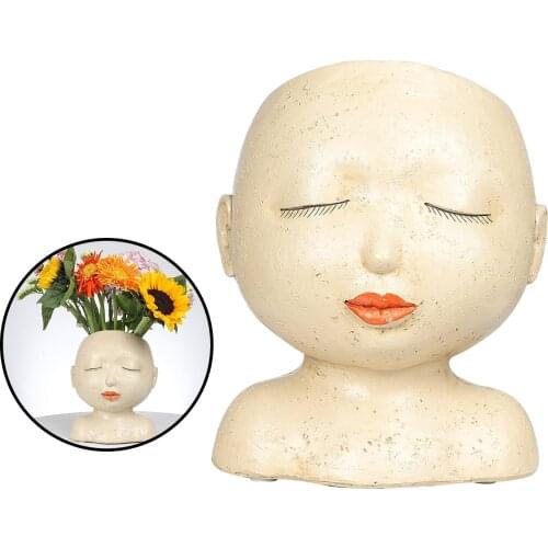 Novelty Resin Planter Indoor Outdoor Creative Face Head Desktop Ornament Sculpture Succulents Flowerpot with Drain Hole