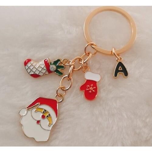 New A-Z Letter Enamel Santa Claus Charm Keychain Jewelry