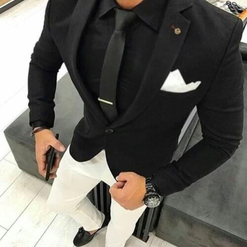 New Black Costume Homme Latest Coat Pant Designs Terno Masculino Slim Fit Men Wedding Suits Blazers Groom Tuxedos 2 Piece Set