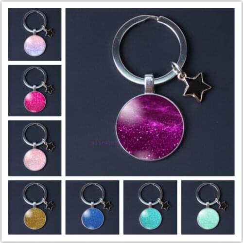 New Style Colorful Bling Star Keychain Starry sky Photo round glass Keychain Jewelry DIY Making (Note : glass does not shine)