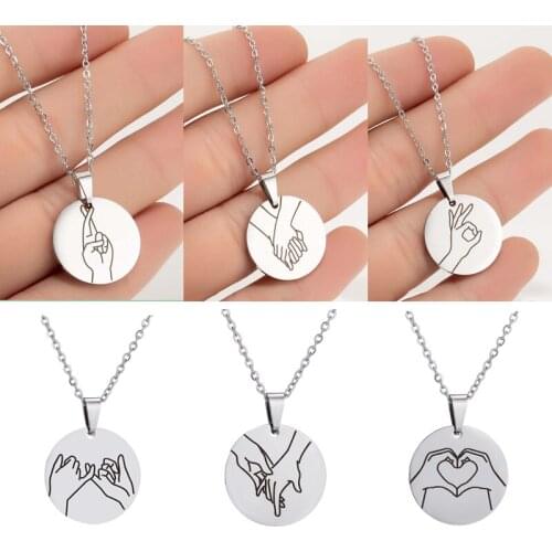 Stainless Steel Charm Necklace Fashion Jewelry Hand Love Heart Gesture Necklace Pendant for Women Gift Best friends bijoux