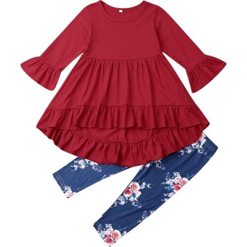 2-7Years Toddler Kids Girls Autumn Clothes Long Sleeve Ruffle Tops Dress Pants Outfits