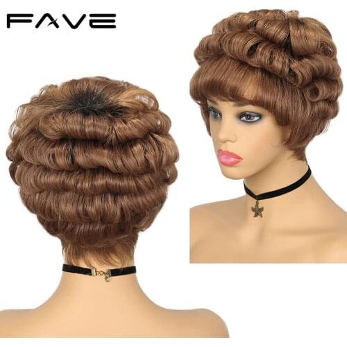 FAVE Short Pixie Cut Wavy Wig Human Hair Curly Wigs For Women Brazilian Remy Brown Hair Short Lawyer Curly Wig New Hairstyles