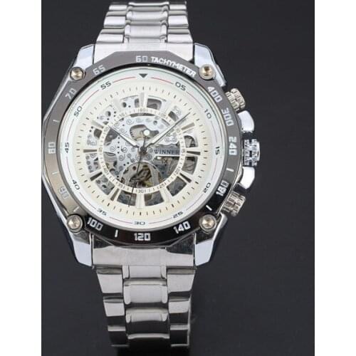 WINNER Hot Quality Skeleton Mechanical Wristwatches Popular Men Self Wind Casual Business Metal Watch