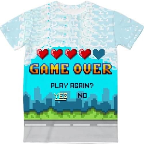 REAL American US SIZE Game Over - Play Again - Keep playing Custom Made 3D Sublimation Print T-Shirt Plus size 3xl 4XL 5XL 6XL
