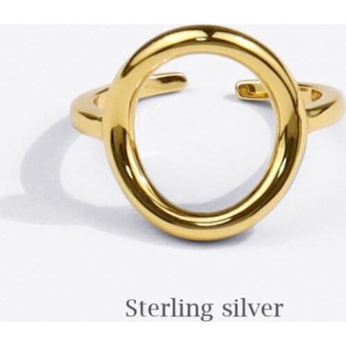 Season Gate 925 Sterling Silver Simple Geometric Hollow Out Circle Adjustable Size Open Ring SR132