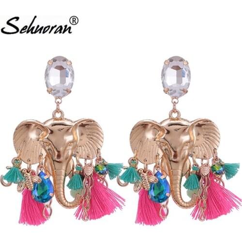 Sehuoran Zinc Alloy Brincos Elephant Oorbellen Women Boho Drop Dangle Fringe Earrings Long Statement Tassel Earrings Jewelry
