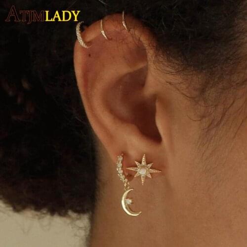 2020 gold filled northstar moon hoop earring with white fire opal stone multi piercing elegance earrings for women girls